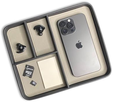 The Chill Tray - Desk Organiser Valet Tray - Premium Vegan Leather, EDC Catchall, Versatile Storage, Phone, Jewellery, Office Accessories, Keys, Watch, Bedside Table Caddy (Raven & Moonlight)