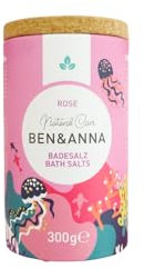 Ben & Anna - Premium Rose Bath Salts for Muscle Relaxation Bath with Sea Salt - Perfect Bath Additive - Moisturising and Skin Cleansing with Soothing Effect (300 g (Pack of 1), Rose)