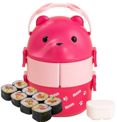 Caja de comida con diseño de oso de gafas, lonchera apilable de dibujos animados, lonchera de oso de gran capacidad, adorable contenedor de almuerzo a prueba de fugas de oso de dibujos animados con