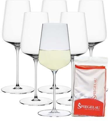 Spiegelau Definition Lot de 6 verres à vin blanc + chiffon de polissage, verres à vin (430 ml) et chiffon de nettoyage en microfibre (50 x 64 cm), verre cristal