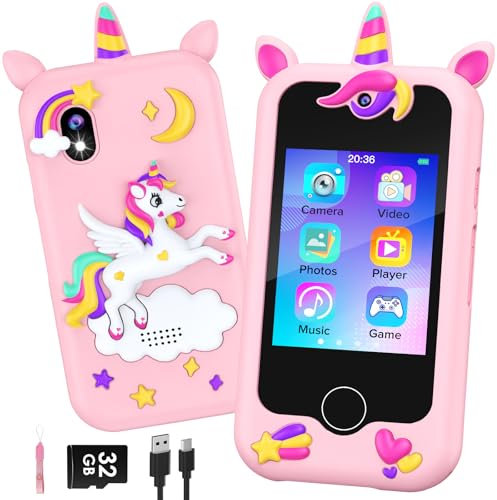 GREENKINDER Kids Smart Phone Toys for Girls, 2.8 Inch Touchscreen with Dual Camera Toddler Learning Toy Phone, MP3 Music Player, Toy Phone for Kids Birthday Toy Gift for Girls Age 3-8, Pink