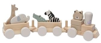 Jollein Holzeisenbahn - Jungle Jambo - Holzspielzeug für Kleinkinder, Ab 2,5 Jahr - 100% FSC Zertifiziert - Dschungeltiere