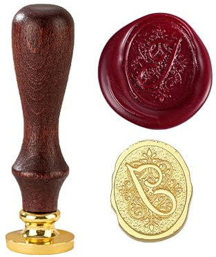 TBXqian Initial Letter Sealing Wax Stamp, Vintage Initials Wax Sealing Stamp Kit with Removable Brass Head and Wood Handle for Wedding Party Invitations/Envelopes/Christmas Thanksgiving Card-LetterJ