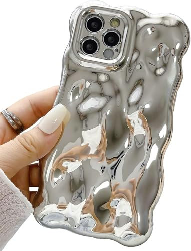 JANDM iPhone 16 Pro Hülle, 3D Wellenmuster Chrom Blase Muster Weiche Vergilbungsfrei Stoßfeste Glitzer Kamera Hülle für Frauen Mädchen Silber