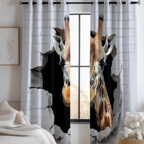 CozyRest Betonmauer Blickdichte Vorhänge Schlafzimmer 260 x 140 cm Vorhänge Dekor Jugendliche Kinder Gaming Schiebevorhänge 3D-Giraffe Vorhänge Dekor Set of 2er Panels