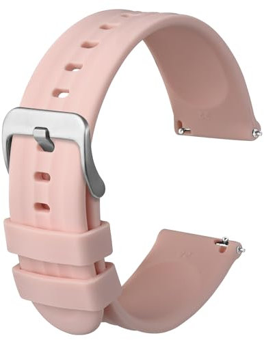 Anbeer Silikon Uhrenarmbänder für Herren Damen,20mm Ersatzarmband aus Gummi mit Schnellverschluss, Extra Lang,Hellrosa mit Silberne Schnalle