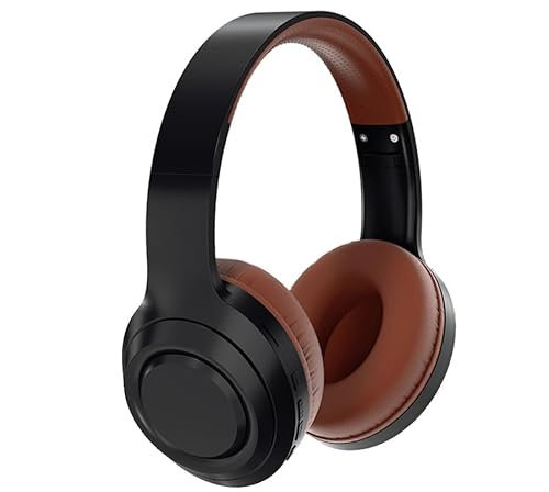 FIEQUIP Wireless headband bluetooth headset gaming with microphone high audio quality for tv watching cheap noise cancelling Compatible with mobile phones, laptops, tablets (Black brown)