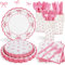Lopeastar 175pcs Coquette Pink Bow Birthday Decorations Plates Set, Napkins, Cups & Cutlery for 25 Guests
