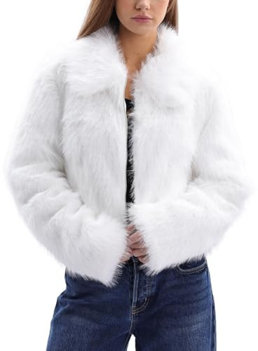 Amazhiyu Cappotto di pelliccia da donna, giacca in pelliccia sintetica, cappotto di pelliccia, cappotto corto, cappotto invernale, finta pelliccia con cerniera e tasche