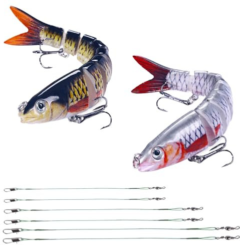 KYEDGC 2Pcs Multi Jointed Segmented Pike Fishing Lures Bait with Hooks, 3D Artificial Lures Fishing Gear with Wobbler for Freshwater Saltwater