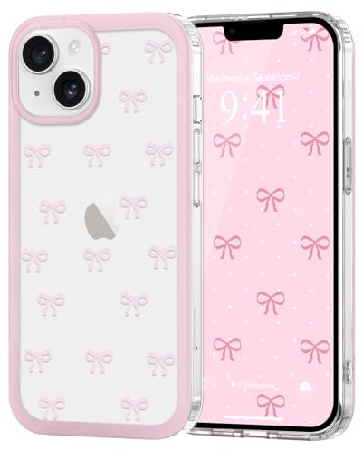 Urarssa for iPhone 14/13 Clear Case, Cute Bowknot Pattern, Mini Bow | Aesthetic Bow Design Phone Case for Women Girls, Slim Soft TPU Bumper Shockproof Protective Cover