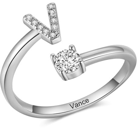 Grovjewfit Personalisierte Damen Ring Mit Name, Buchstabe Ring Verstellbarer Offener Ring Für Frauen Valentinstag Weihnachten Als Geschenke Für Freundin, Mama, Oma (Silber)