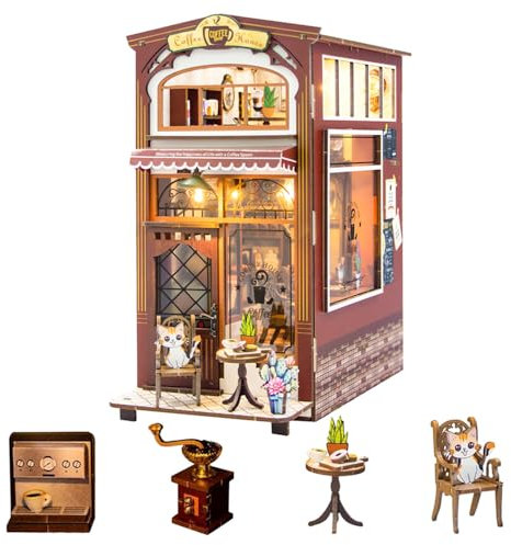 shrike Book Nook Kits pour Adultes - Kit Maison de Poupée Miniature en Bois, Puzzle 3D avec Meubles et Éclairage LED - Jouets Éducatifs et Accessoires - Construction pour Adolescents 14+ et Adultes