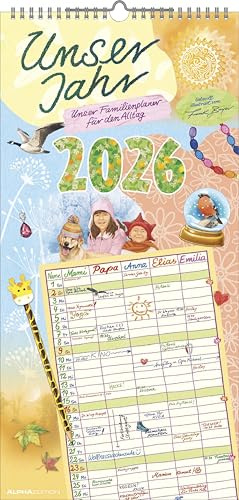 Alpha Edition - Unser Jahr - Unser Familienplaner für den Alltag 2026 – 22x45 cm – Familien-Timer mit 5 Spalten – Illustriert von Frank Bayer – Ideal für Familien mit Kindern