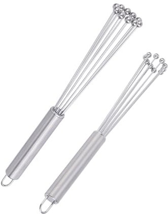 2pcs Ball Whisks, 12 Inch and 10 Inch Egg Whisks Stainless Steel Egg Mixer Whisk Manual Mixer Whisk Dishwashable Manual Egg Beater Practical Kitchen Whisks for Mixing, Whisking
