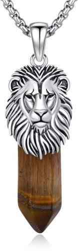 OHAYOO Collier lion pour homme en argent sterling 925 avec pendentif lion - Chaîne œil de tigre pour homme et femme - Chaîne de lion - Cadeau pour homme et femme, Standard, Argent sterling, Œil de