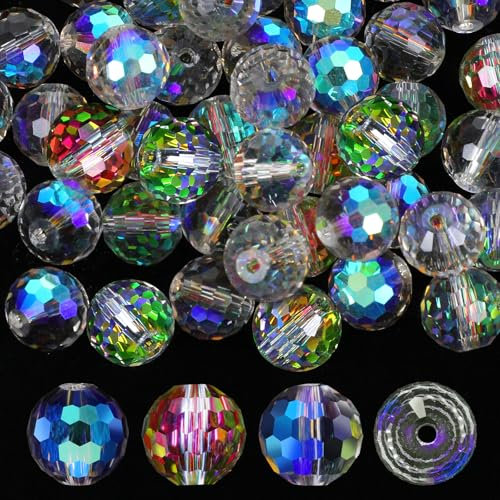 100 Stück Große Glasperlen Zum Auffädeln,10 mm Runde Facettierte Glasperlen, Bunte AB-Farbe Facettierte Perlen,Glasperlen für Armbänder,DIY Schmuckherstellung Armbänder Halskette Handwerk (Green)
