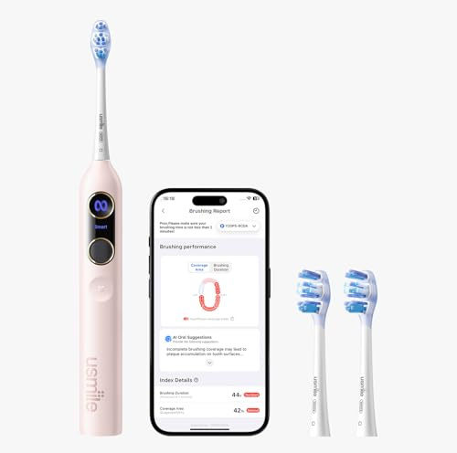 usmile Y20PRO Elektrische Zahnbürste, KI-betriebene intelligente Zahnbürste mit AM/PM Auto-Modus, 4 Putzmodi, 90-Tage-Akku, App-Steuerung, Echtzeit-3D-Karte, 2 Bürstenköpfe im Lieferumfang enthalten