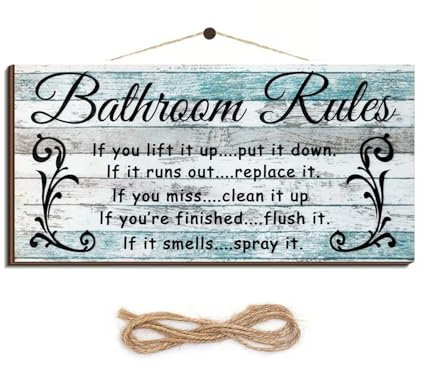 Bathroom Wall Art,Bathroom Decor,House Wall Art Sign Hanging,Wall Funny Bathroom Rules Art Decorative,Toilet Door Loo Plaque Gift