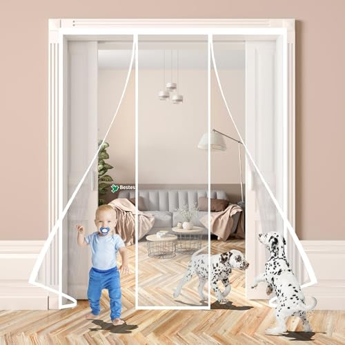 Moustiquaire Porte Fenêtre AimantéE 335x260cm Facile à Installer Fermeture Automatique Store Moustiquaire Anti Insecte Mouche Moustique Portes De Balcon Portes Coulissantes Blanc