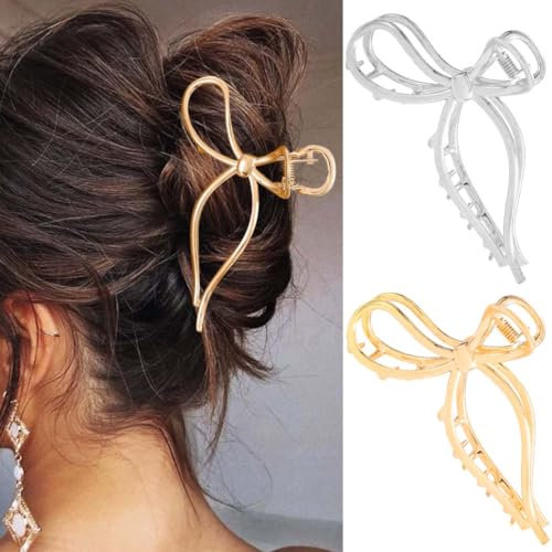 Reaky Pince à cheveux en métal doré avec nœud pour femme