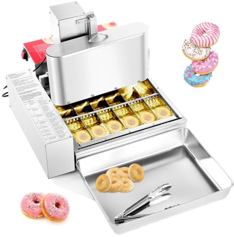 VEVOR Machine à beignets automatique commerciale, appareil à donuts électrique à 6 rangées, haute puissance, 360 pièces/heure, trémie de 4,5 L, friteuse en acier inoxydable, avec contrôle intelligent