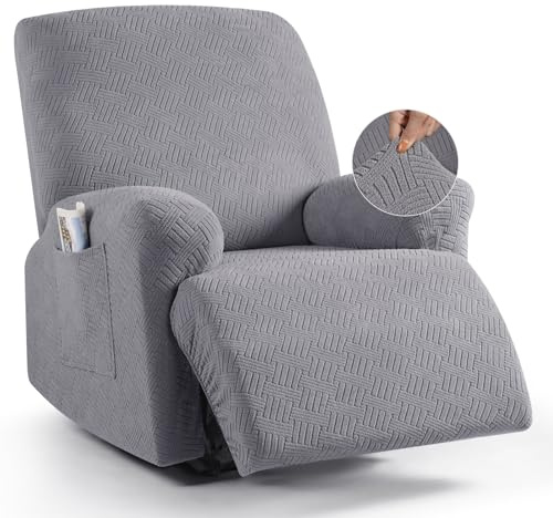 KinCam Stretch sesselschoner mit armlehne, ohrensessel überzu, sesselschoner für relaxsessel und Fernsehsessel, weich waschbar Sofa bezug für Kinder, Hund und Haustieres (1-Sitzer, Hellgrau)