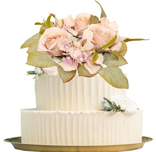 Ephlyn 1 Pack Rose Wreath Cake Topper Decoration Assembled Handmade Wedding Flower Cake Pick for Wedding Birthday Anniversary Party DIY Cake Decorations Supplies Dark Champagne