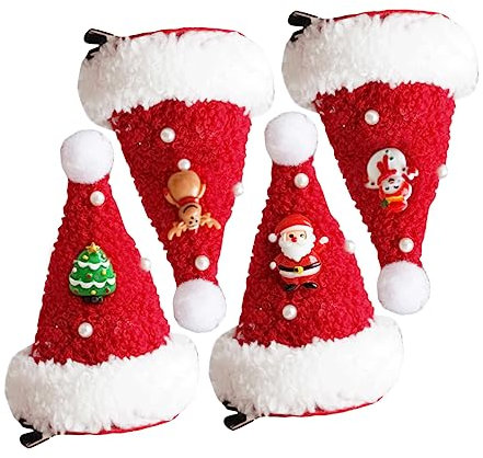 TOPPERFUN 4 Stück Weihnachtsmütze Haarnadel Weihnachtshaarspangen Hüte Weihnachtskopfschmuck Weihnachten Clips Haarschmuck für den Urlaub Urlaubshaarspangen für Mädchen Stoff