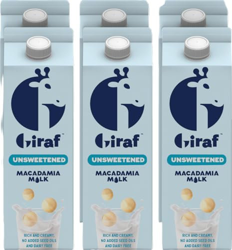 Giraf Macadamia Milk Unsweetened (6 x 1L) Rich & Creamy, 100% Plant-Based, Dairy-Free, Vegan, Gluten-Free, No Vegetable, No added Sugar or Seed Oils, Sustainably Sourced, delicious.