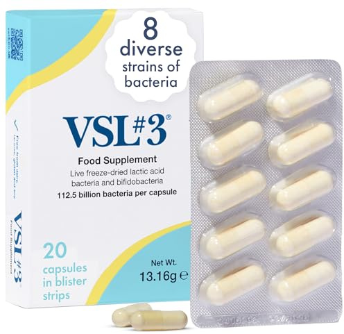 VSL#3 Live Bacteria Supplement - 112.5 Billion, 8 Strains - 20 Capsules | 112.5 billion live bacteria per capsule, 8 bacterial strains, easy-to-swallow, vegan friendly, dairy free, gluten free