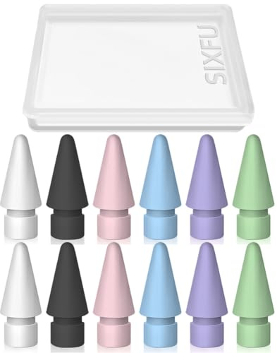 12 PCS Tips for Apple Pencil tip, Apple Pen Tips Compatible with iPad Pencil Tip Nib with Cover Case for Apple Pencil Pro/ USB-C/ 1st Gen/ 2nd Generation iPencil(White,Black,Pink,Blue,Purple,Green)