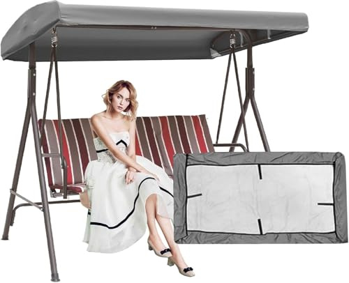 Ersatz-Überdachung für Hollywoodschaukel,3 Sitzer Dach für Hollywoodschaukel,Wasserdicht Ersatzdach für Veranda Terrasse Garten(Gray,191 * 120 * 18/23cm)
