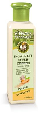 Athena's Treasures Shower Gel Scrub mit Ginseng und Olivenblattextrakt, Peeling für alle Hauttypen, Paraben-frei, 250ml