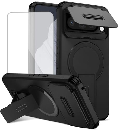 Wanyuexes Case for Pixel 8 Pro Case/for Google 8Pro GC3VE with Tempered Glass Screen Protector, Camera Slide Cover & Kickstand, Compatible with MagSafe, Phone Cover for Google Pixel 8 Pro Black