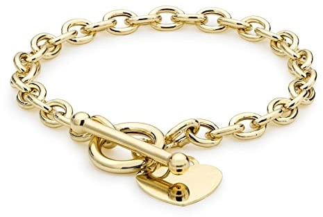 Carissima Gold Women's 9 ct Yellow Gold Oval Belcher Heart Tag T-Bar Bracelet