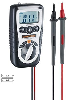 LASERLINER - MultiMeter-Pocket - Multimeter - Spannungs- und Strommessung - CAT III 1000V - Vollgeschützt - Hohe Qualitätsgenauigkeit - Eingebaute Taschenlampe - Robust und praktisch, Schwarz