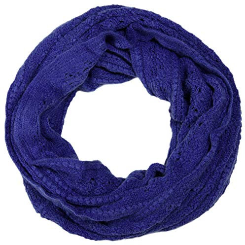 styleBREAKER Damen Strick Loop Schlauchschal mit Ajourmuster, Lochmuster, Rauten und Querripp, Winter Strickschal 01018104, Farbe:Blau