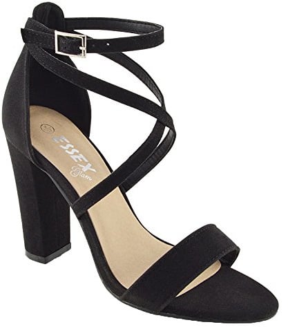 ESSEX GLAM Womens Ankle Strap Block Heel Sandals Ladies Strappy Buckle Prom Party Shoes Size 3-8