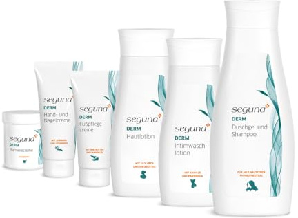 SEGUNA Derm Pflegeserie, 6er Set - Vorteilsangebot (Hautlotion, Schutzbalsam, Reinigungsmilch, Duschgel und Shampoo, Hand- und Nagelcreme, Fußpflegecreme)