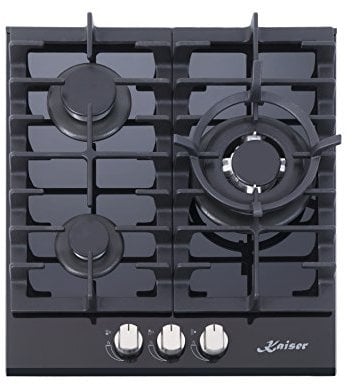 Kaiser KCG 4384 Plaque de cuisson à gaz 45 cm/Autonome/Cuisinière / 3 brûleurs - 3,8 kW WOK/Gaz naturel et propane possibles - Plaques de cuisson en Verre trempé/Qualité Supérieure