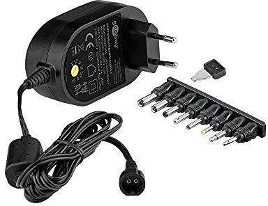 Goobay 59034 Universal Netzteil 5V - 15V max. 36 W Netzgerät mit Adapter 2x Klinkenstecker & 6x DC-Stecker 3000 mA Steckernetzteil Schwarz