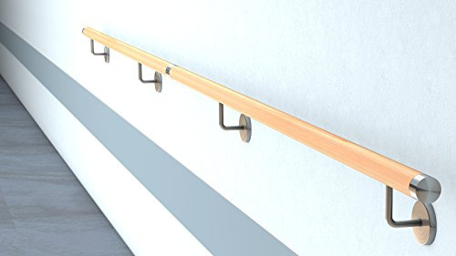 Buche Holz Handlauf V2A Fertighandlauf Gel„nder Treppe Griff 42,4x2 mit Abdeckrosette (3,0 m - zweiteilig)