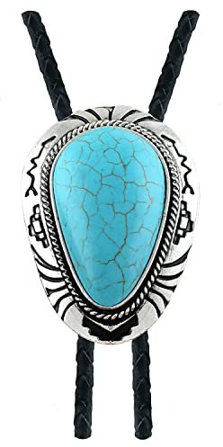 QUKE Bolo-Krawatte, Motiv: Cowboy, handgefertigt, handgewebt, Leder, für Damen und Herren, Türkis/Ausflug, einfarbig (Getaway Solids), Overall