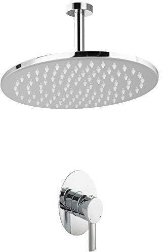 PaulGurkes Duscharmatur Unterputz Regendusche oval Einhandmischer Deckenarm Duschkopf Messing verchromt Komplettset Wandmontage