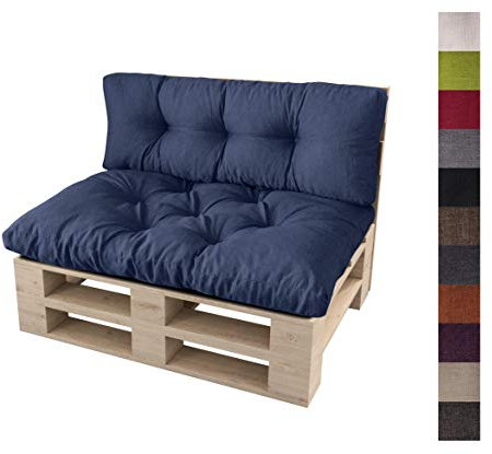 sunnypillow Palettenkissen Auflage Set für Europaletten Indoor und Outdoor Palettenpolster Palettensofa Kissen mit schöner Steppung viele Größen Set:Sitzkissen 120x80 + Rückenkissen 120x40, Blau