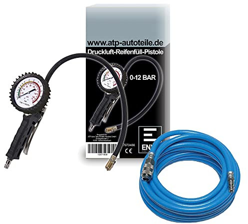 ATEC Germany ENVA REIFENFÜLLER FÜLLPISTOLE 0-12 BAR + BGS 3250 DRUCKLUFTSCHLAUCH 10 M