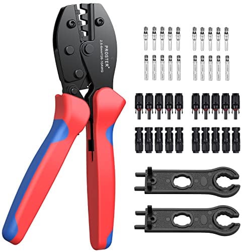 Proster Kit Crimpratura Solare Pinza Crimpatrice Solare per 2.5/4.0/6.0mm² Cavo PV a Pannello Solare + 20pz Connettore Cavo Solare Maschio Femmina + 1 Paio Chiave per Connettore Solare