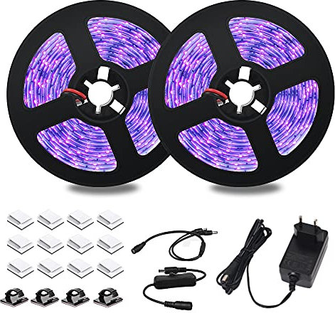 dystaval 10M Schwarzlicht LED Strip, UV LED Strip 33ft UV Schwarzlicht LED Band mit Trafo, 600 Stück 2835-LEDs, 12V 3A Flexible Schwarzlicht Befestigungen für Dekorationsbeleuchtung Partybeleuchtung