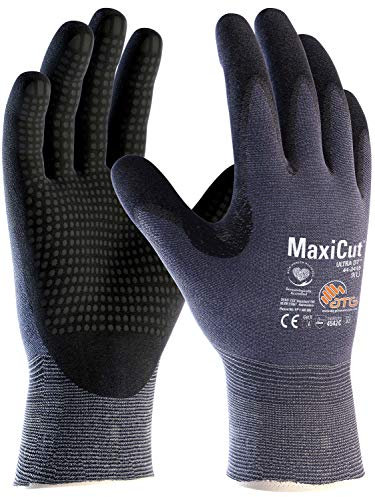 ATG 44-3445/07 MaxiCut Ultra Handschuh, Strickbund, Beschichtete Handinnenfläche, 1.1mm Handflächendicke, 24.5cm Länge, Schwarz/Blau, Größe 07